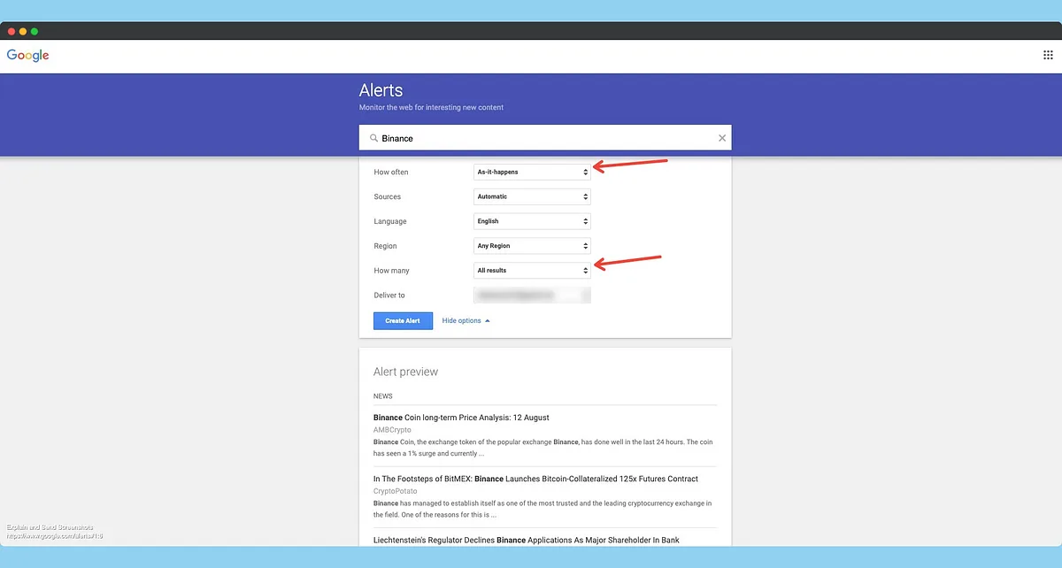 How to set up a google alert