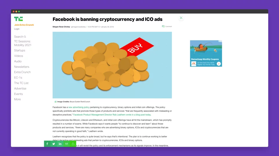 Facebook ban crypto ads techcrunch - GuerrillaBuzz