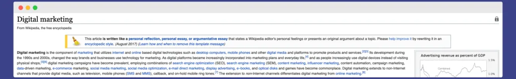 Wikipedia Internal Links demonstration with digital marketing