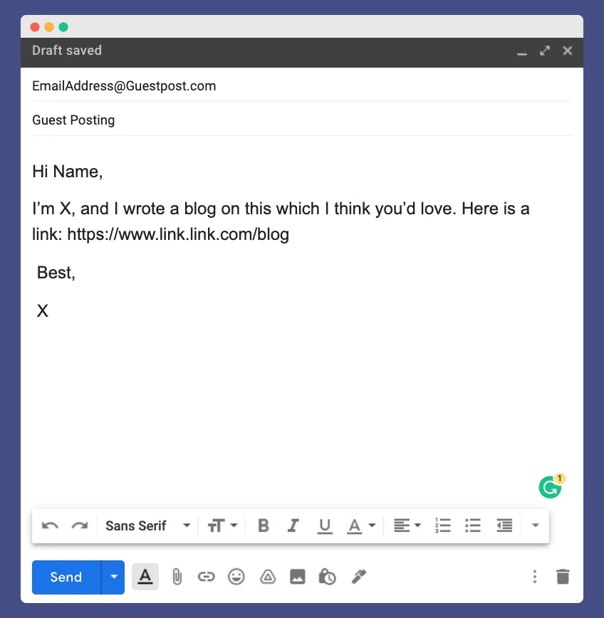 Email that reads as follows: Hi Name, I’m X, and I wrote a blog on this which I think you’d love. Best, X