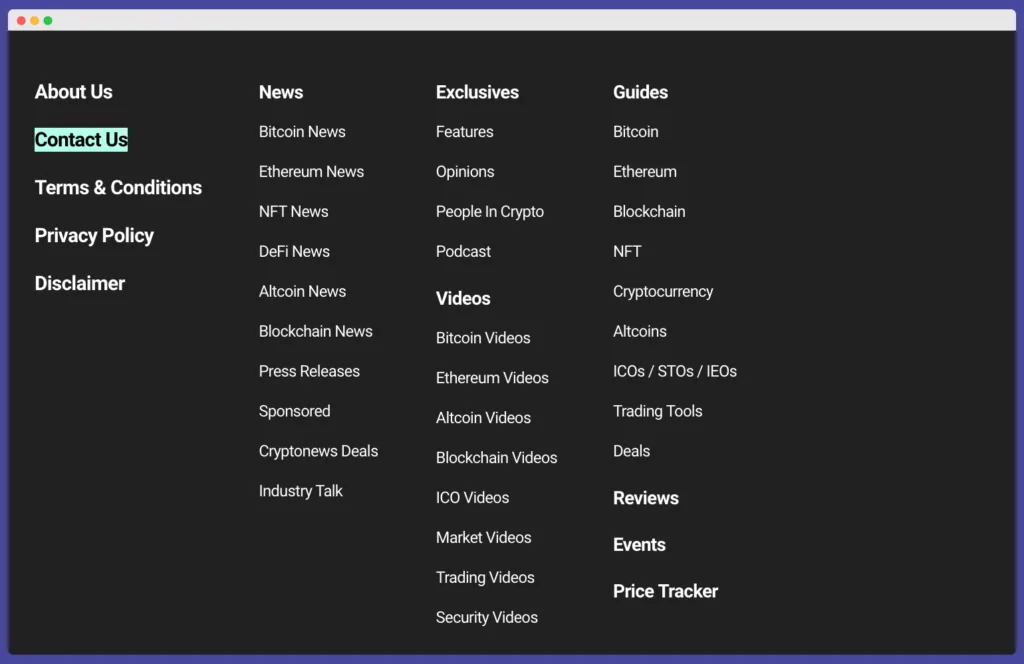 Contact Us page on a website