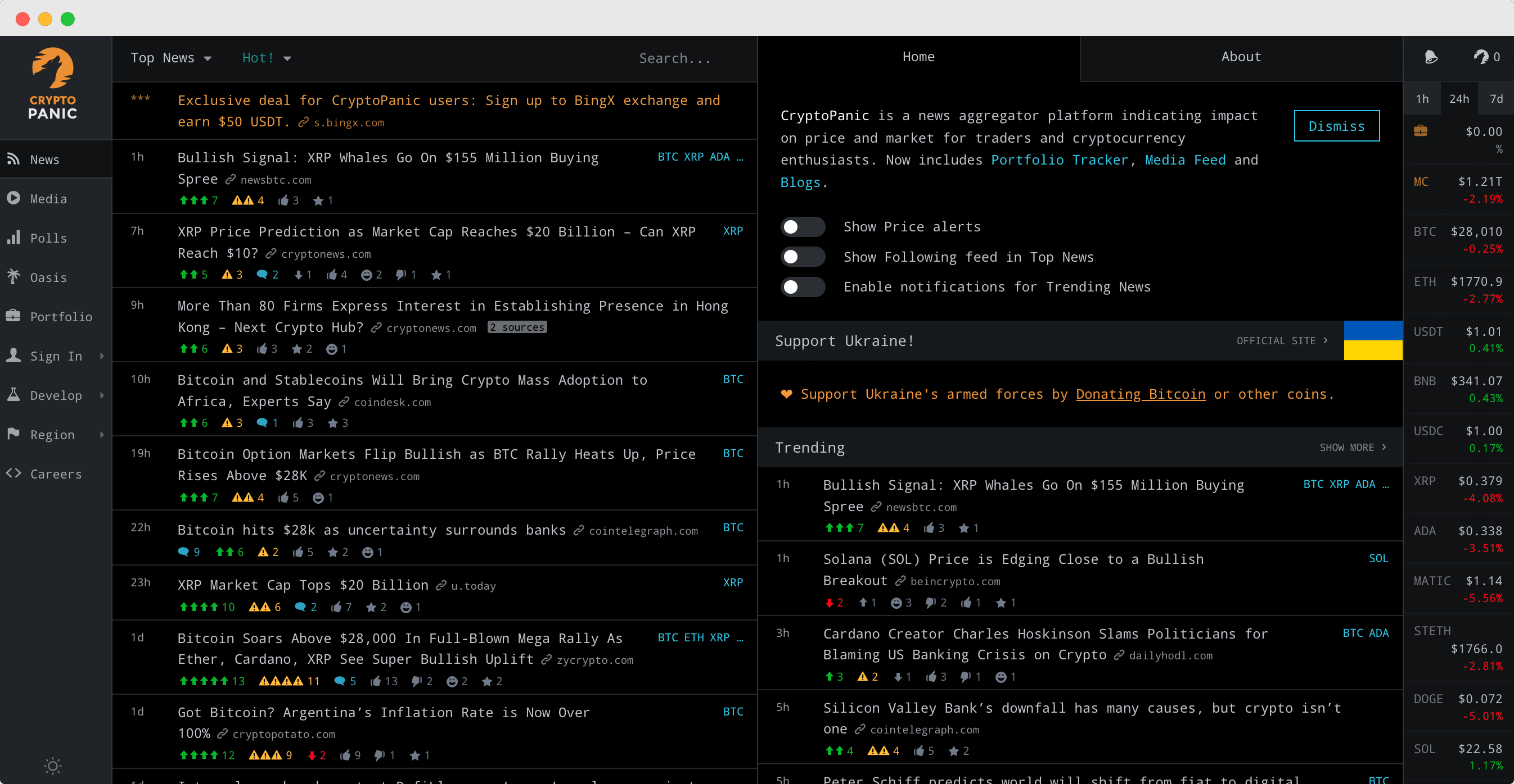 CryptoPanic screenshoot