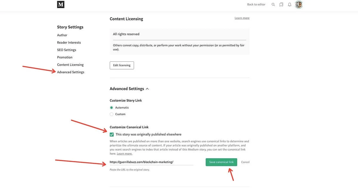How to use canonical links on Medium