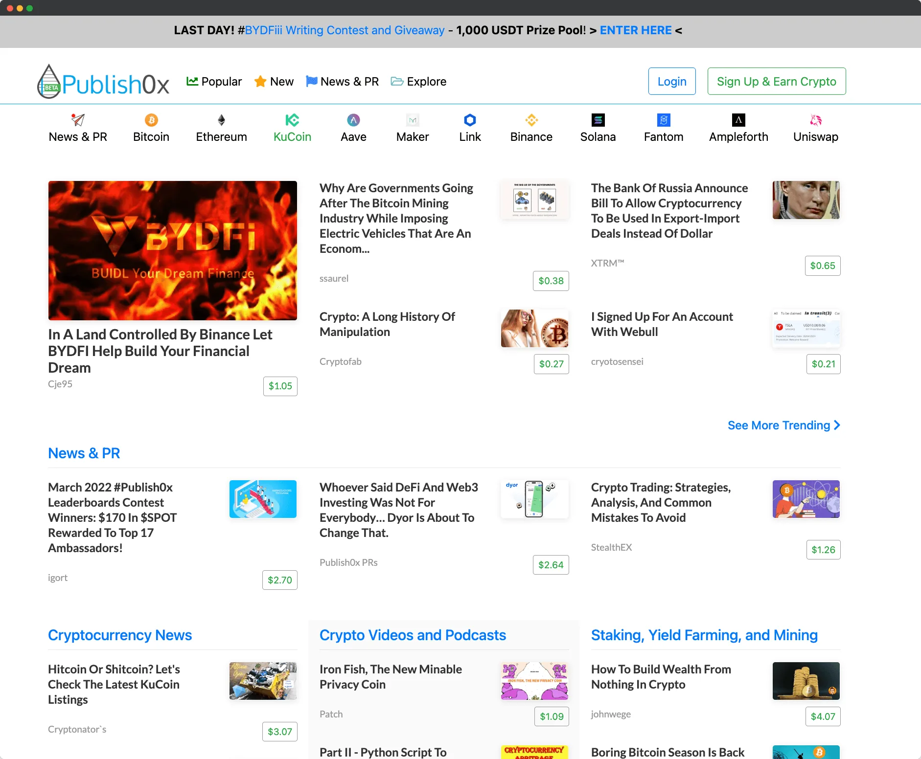 Publish0x screenshot