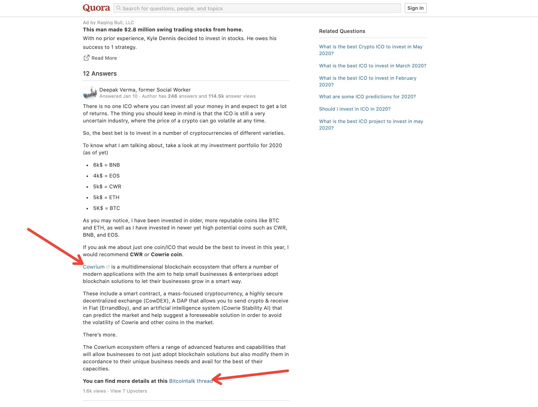 Quora ICO marketing strategy 