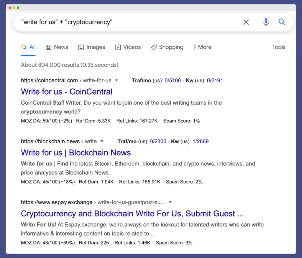 Write for us results when crypto link building top three results